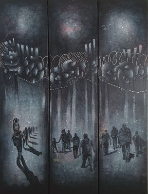 Migrantes, 60 x 80 cm, Tryptichon, Acryl auf Leinwand, 2020